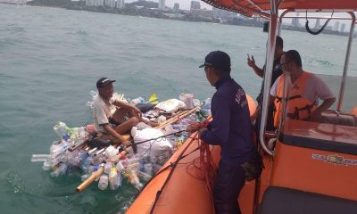 Homeless Man Found Drifting on Homemade Plastic Bottle Raft Off Pattaya Coast